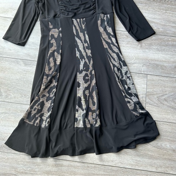Frank Lyman Black and  Leopard Print Square Neck Jersey Dress - Picture 8 of 13